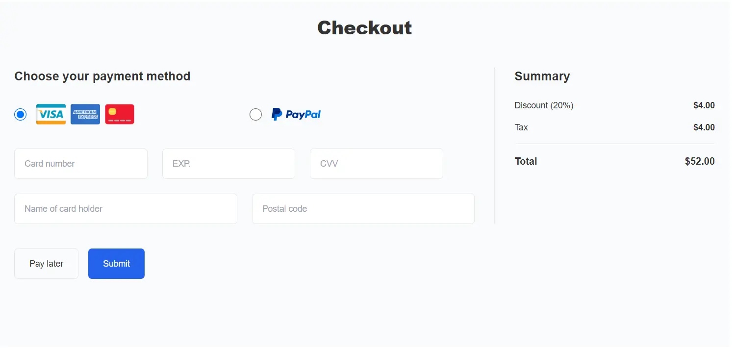 Tailwind CSS Checkout Form Page | ReadymadeUI